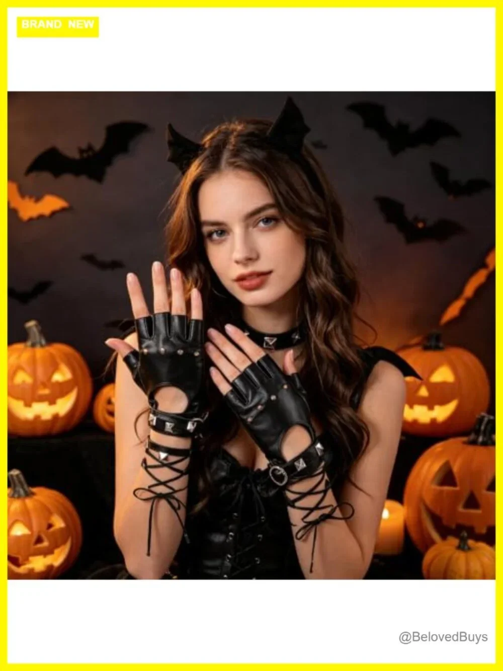 Fingerless Faux Leather Gloves with Adjustable Belt, Punk Cosplay, Motorcycle